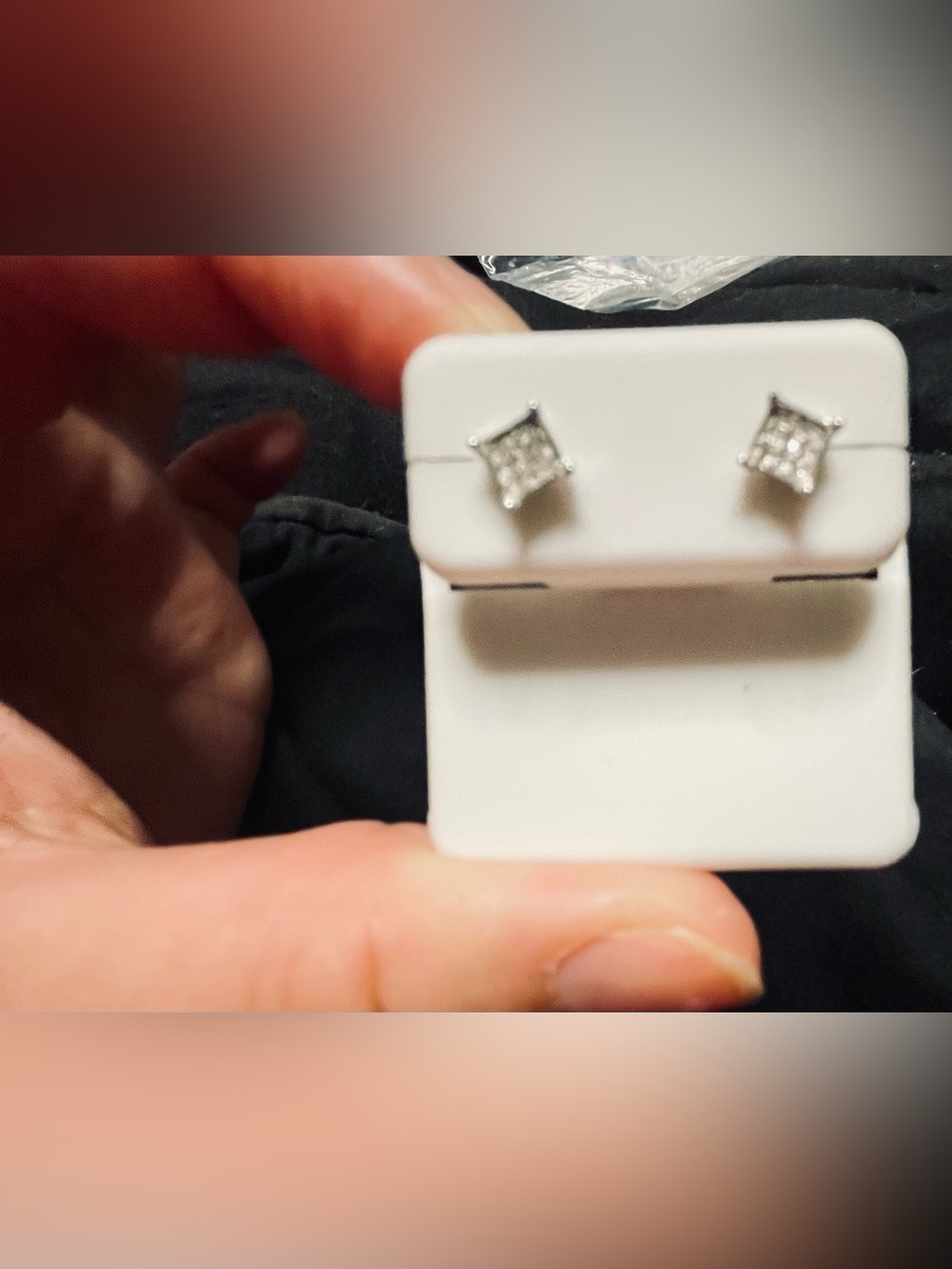 Real Diamond Square Cluster Sterling Silver Stud Earrings -